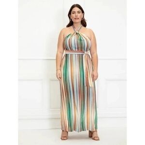 Eloquii Multicolor Striped Halter Maxi Dress